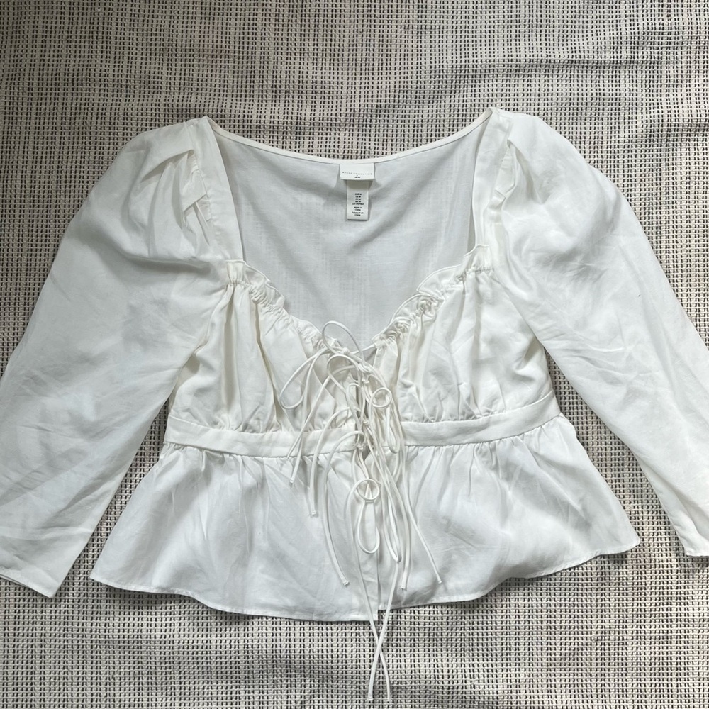 Brock Collection x H&M White Linen Blouse Top Size Medium